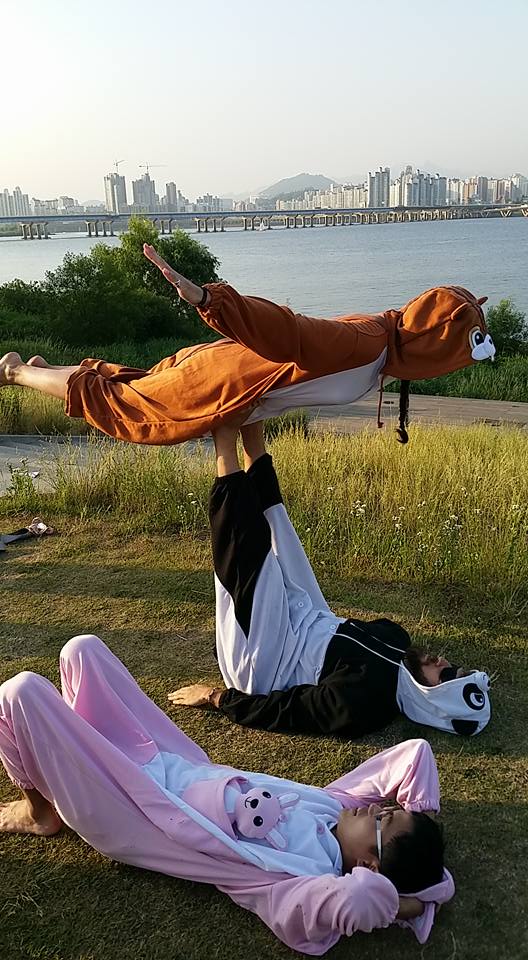 We just couldn't resist doing some acro yoga in onesies!