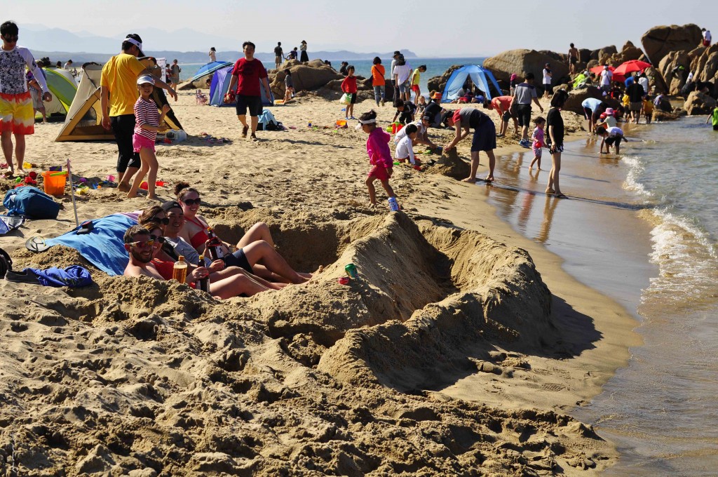 We built a sand castle with a moat!