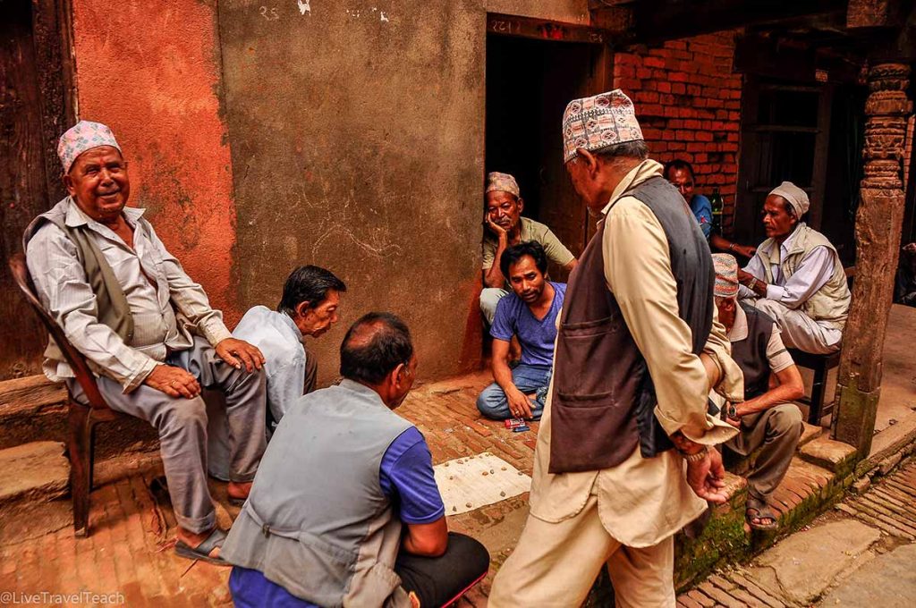 Nepali Men Playing Games in the Streets of Bhaktapur
