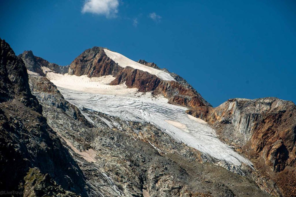 Tour du Mont Blanc high mountain peak covered in snow and ice