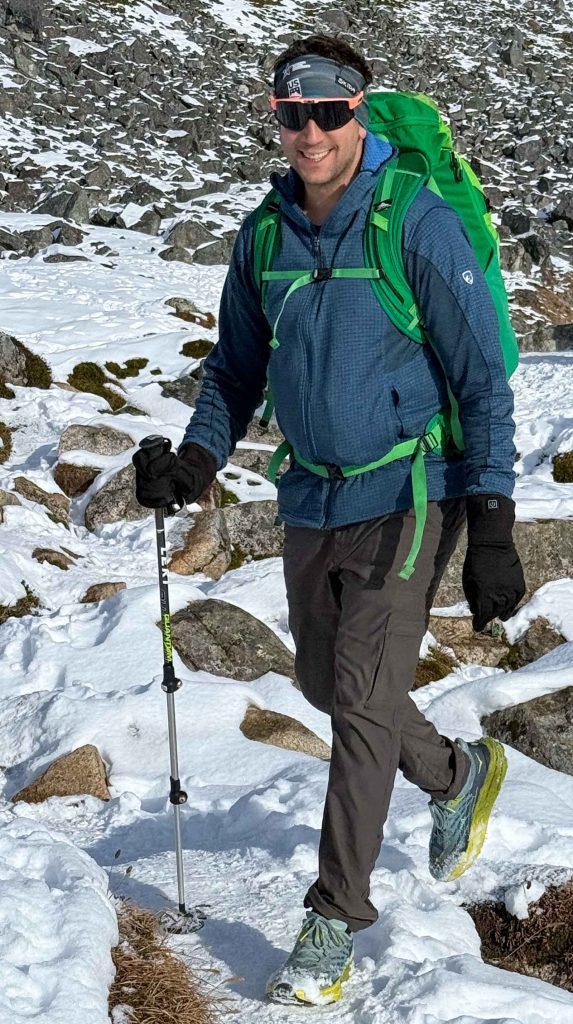 Weston Heated Glove Liners Mike Still hiking through a snowy winter trail