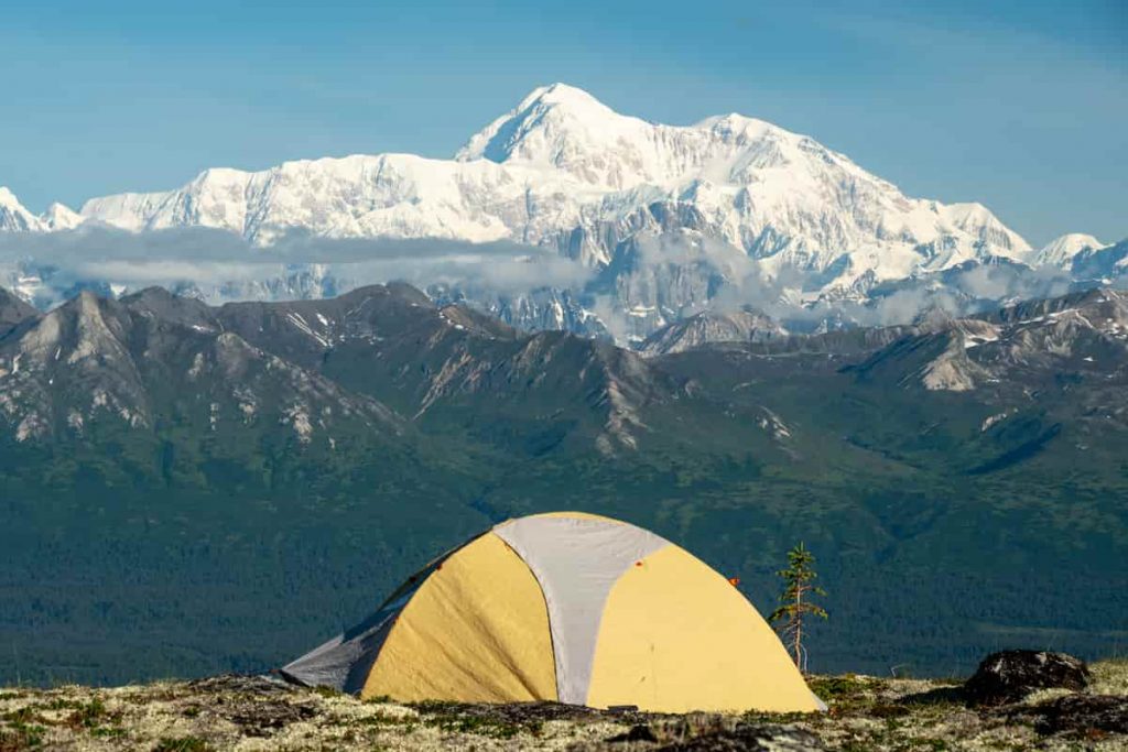 Alaska Tent and Denali Mountain in Alaska