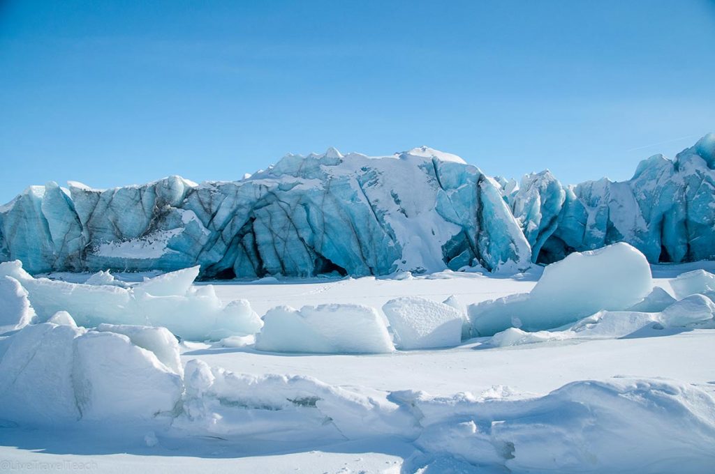vibrant blue ice of the Knik Glacier in Alaska
