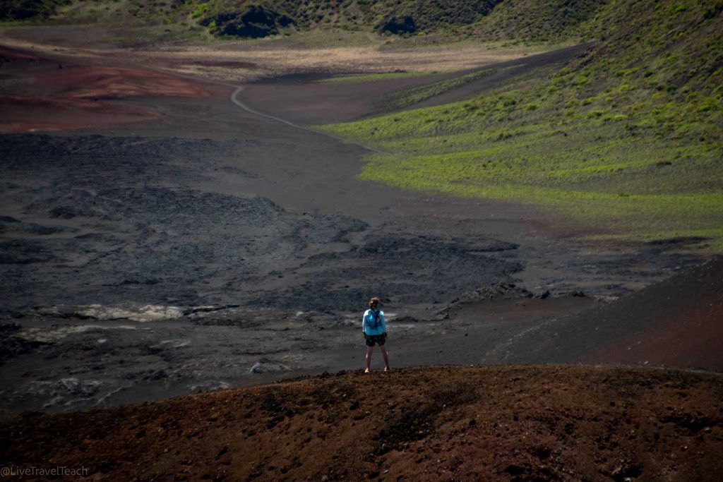 Hiking in Haleakala a hiker in Sliding Sands trail