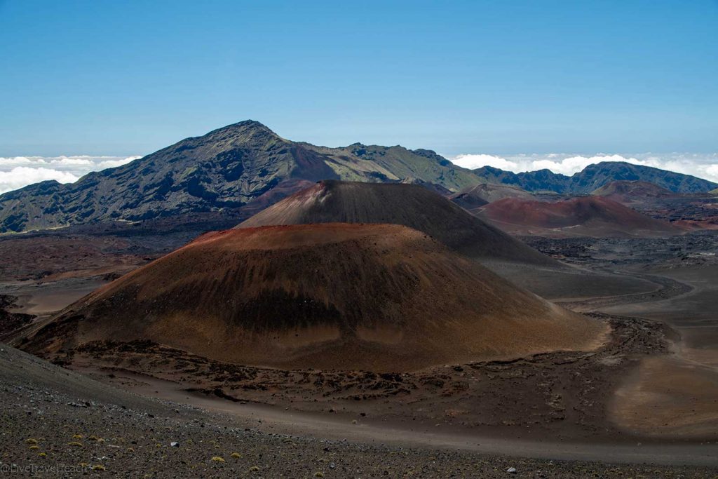 Hiking in Haleakala the volcanic landscape inside the crater of Haleakalā