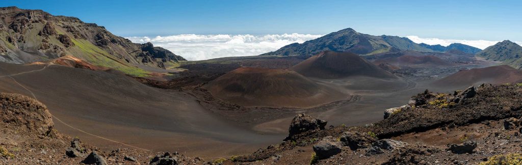 Hiking in Haleakala the volcanic landscape of Haleakalā National Park on Maui, Hawaii