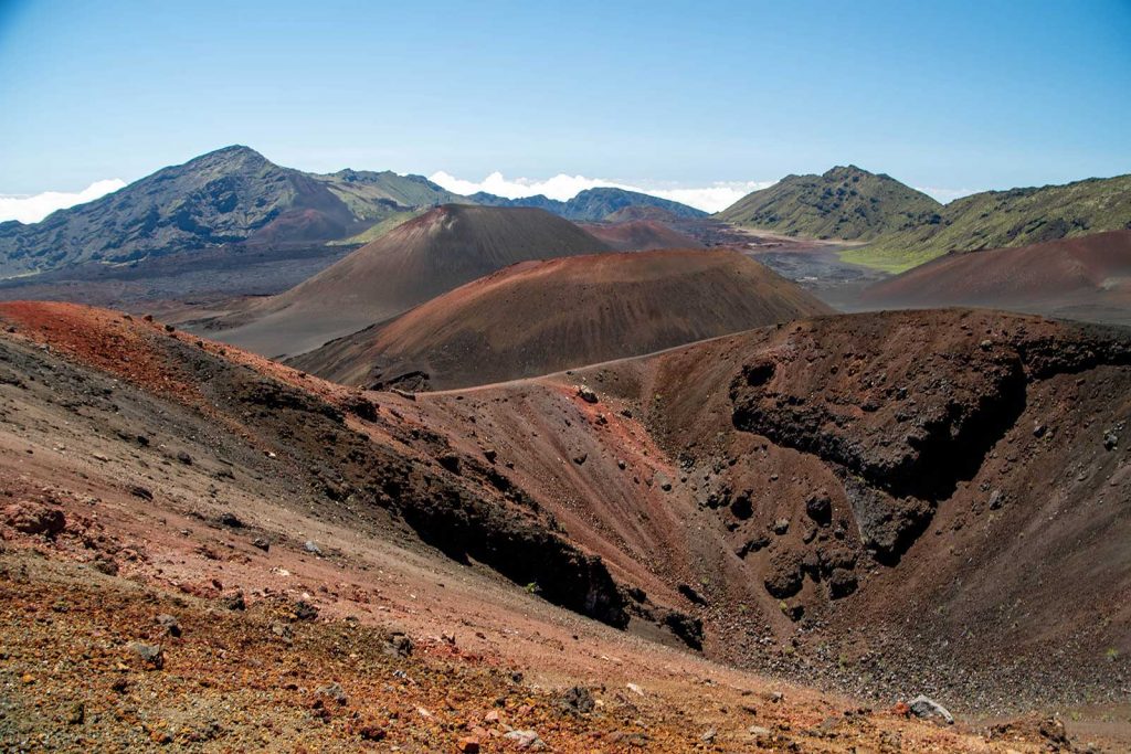 Hiking in Haleakala the volcanic landscape inside Haleakalā National Park