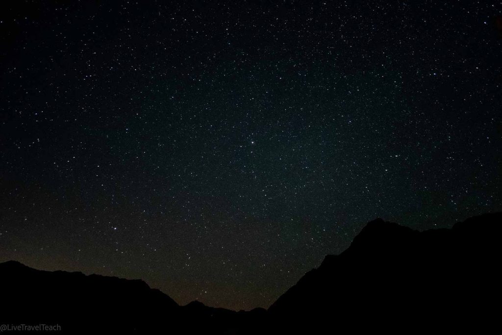 Tour du Mont Blanc a starry night sky above silhouetted mountains