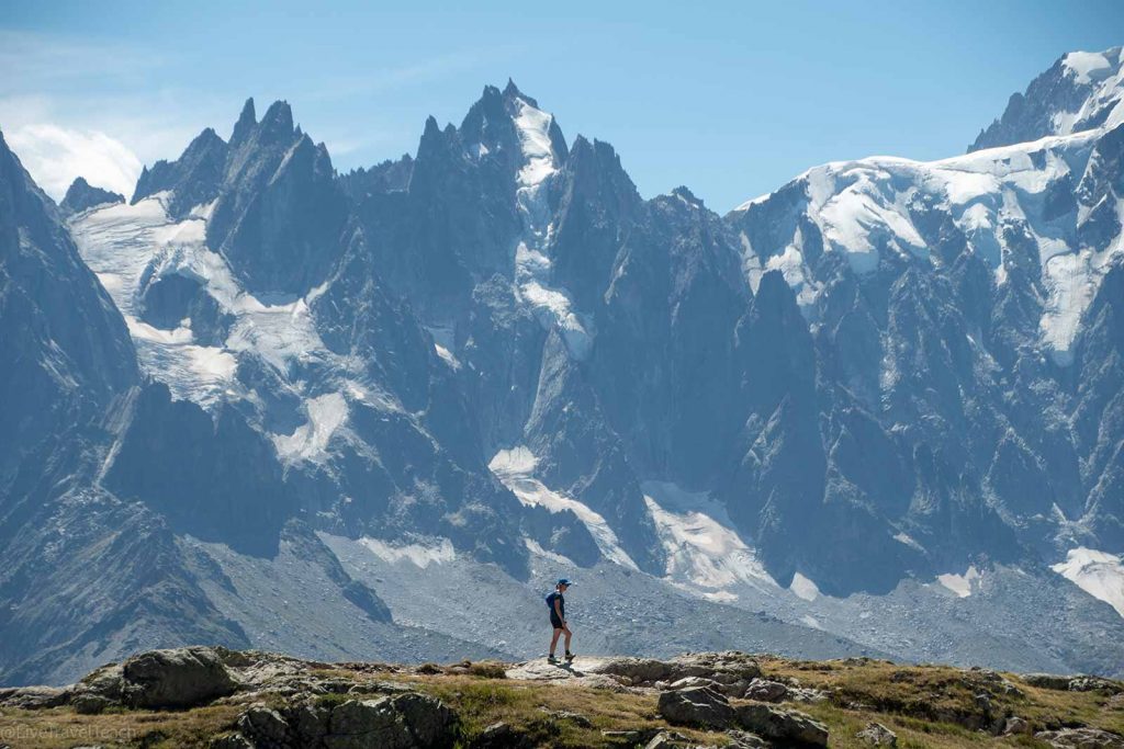 Tour du Mont Blanc a person hiking in the Mont Blanc massif