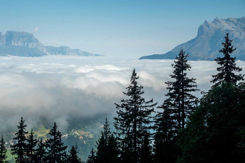 Tour du Mont Blanc a sea of clouds effect below the mountain peaks