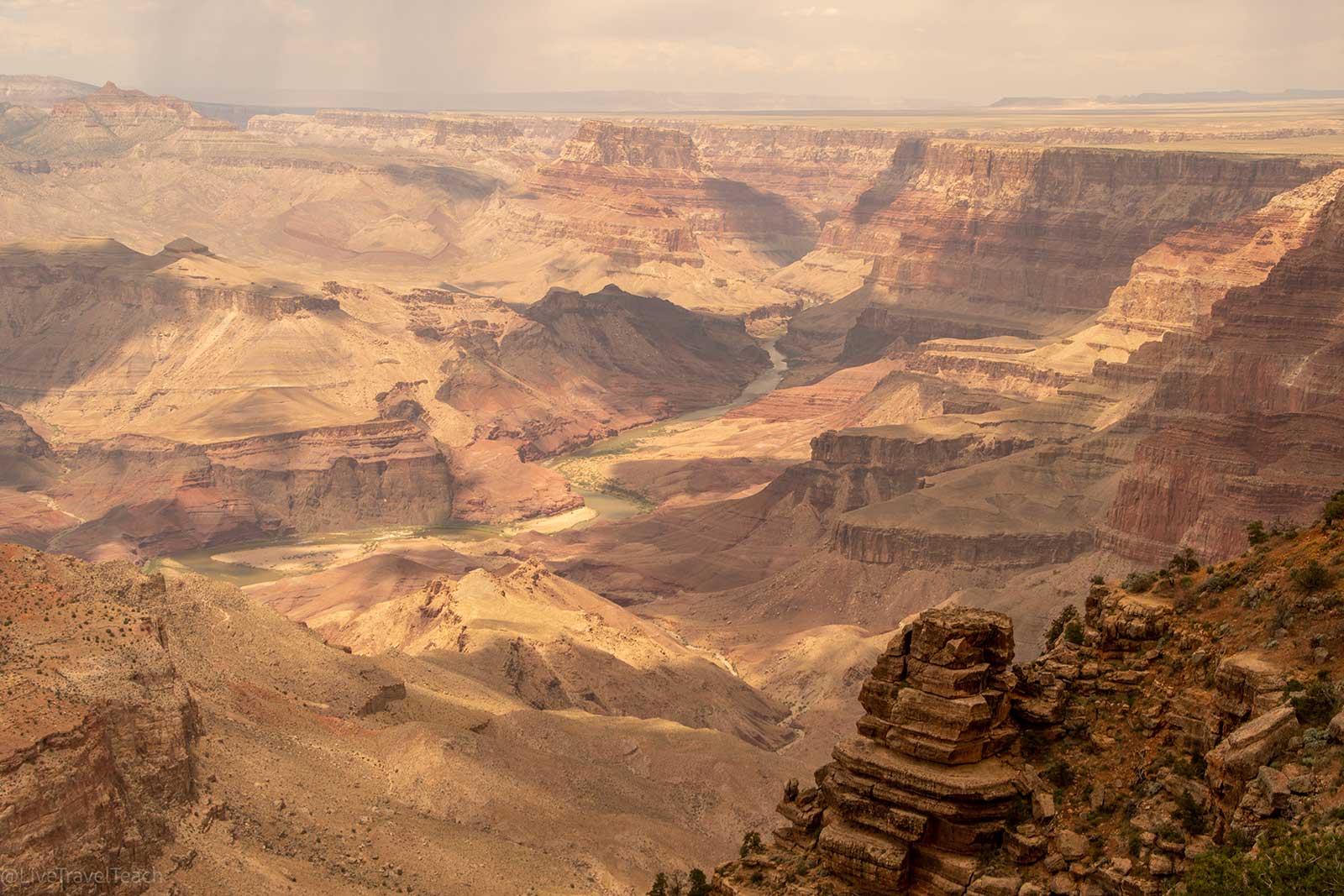 Aerial photo of the Grand Canyon showing colorful canyon layers