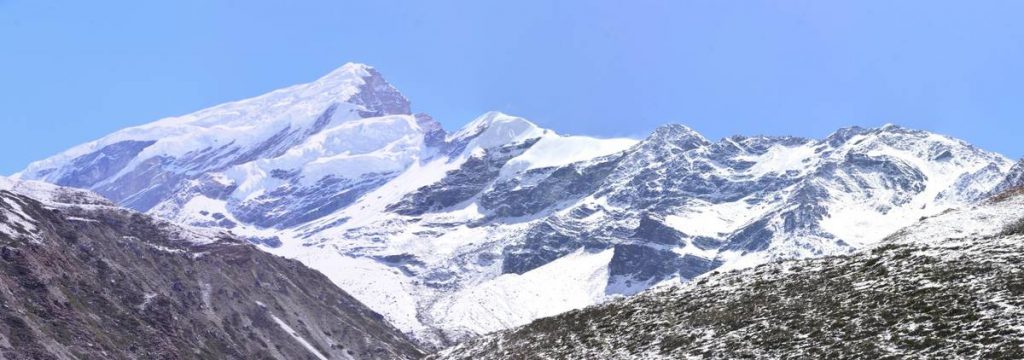 Panoramic view of snowy Annapurna and Chulu West mountains