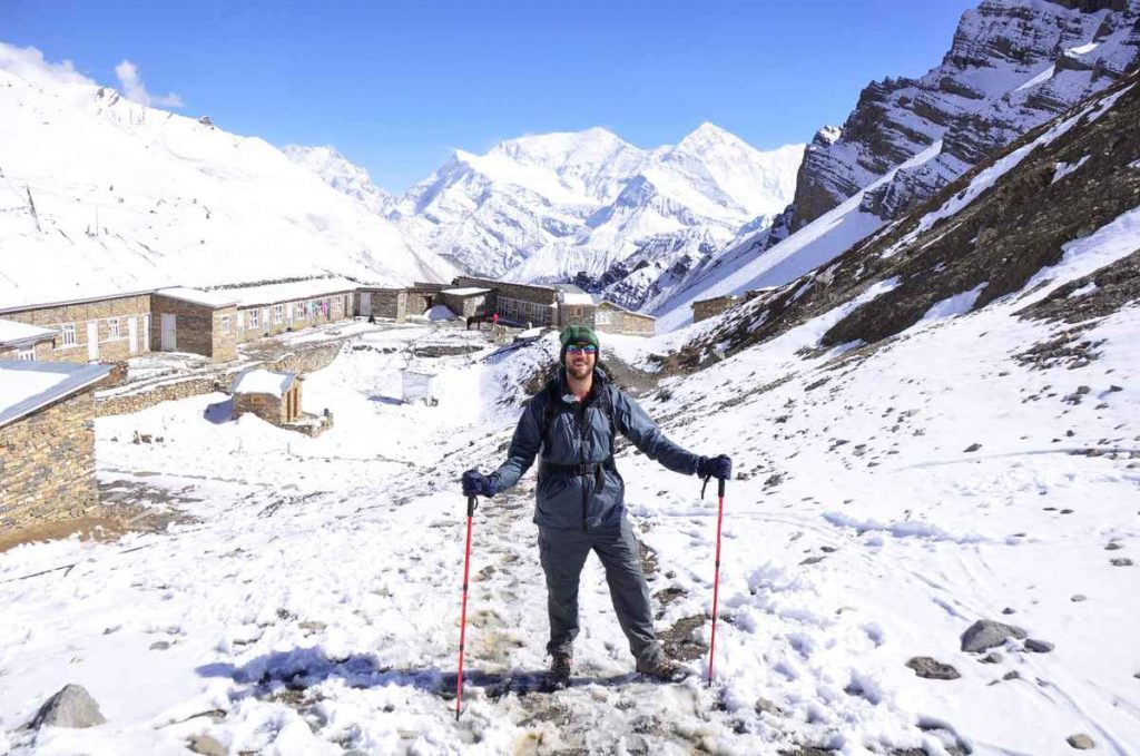 Mike Still standing at Thorong Phedi Base Camp
